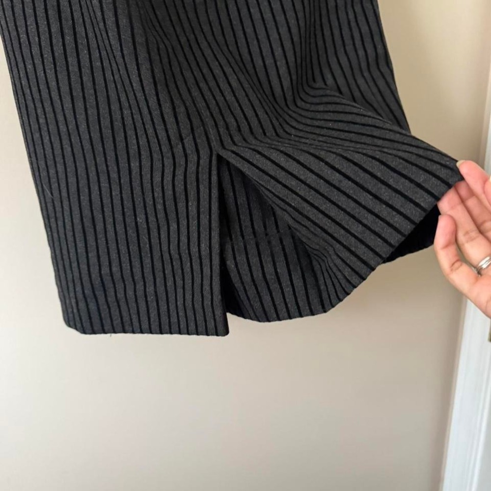 Vintage 90s Stripe Pencil Skirt black velvet gray wool - Picture 4 of 7